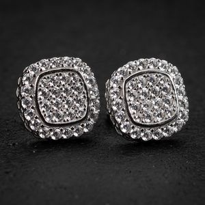 Mens White Gold Plated Flower set Sterling Silver Stud Screw Back Earrings